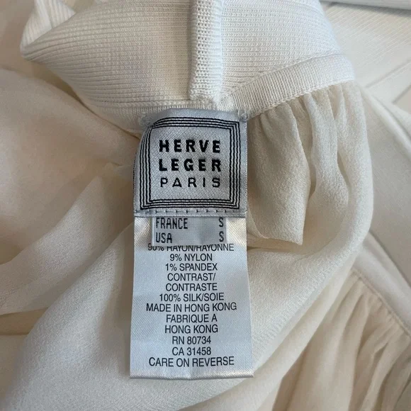 Herve Leger Paris White Bandage Silk Ruffle Trim Formal Cocktail Dress Small - Picture 9 of 11
